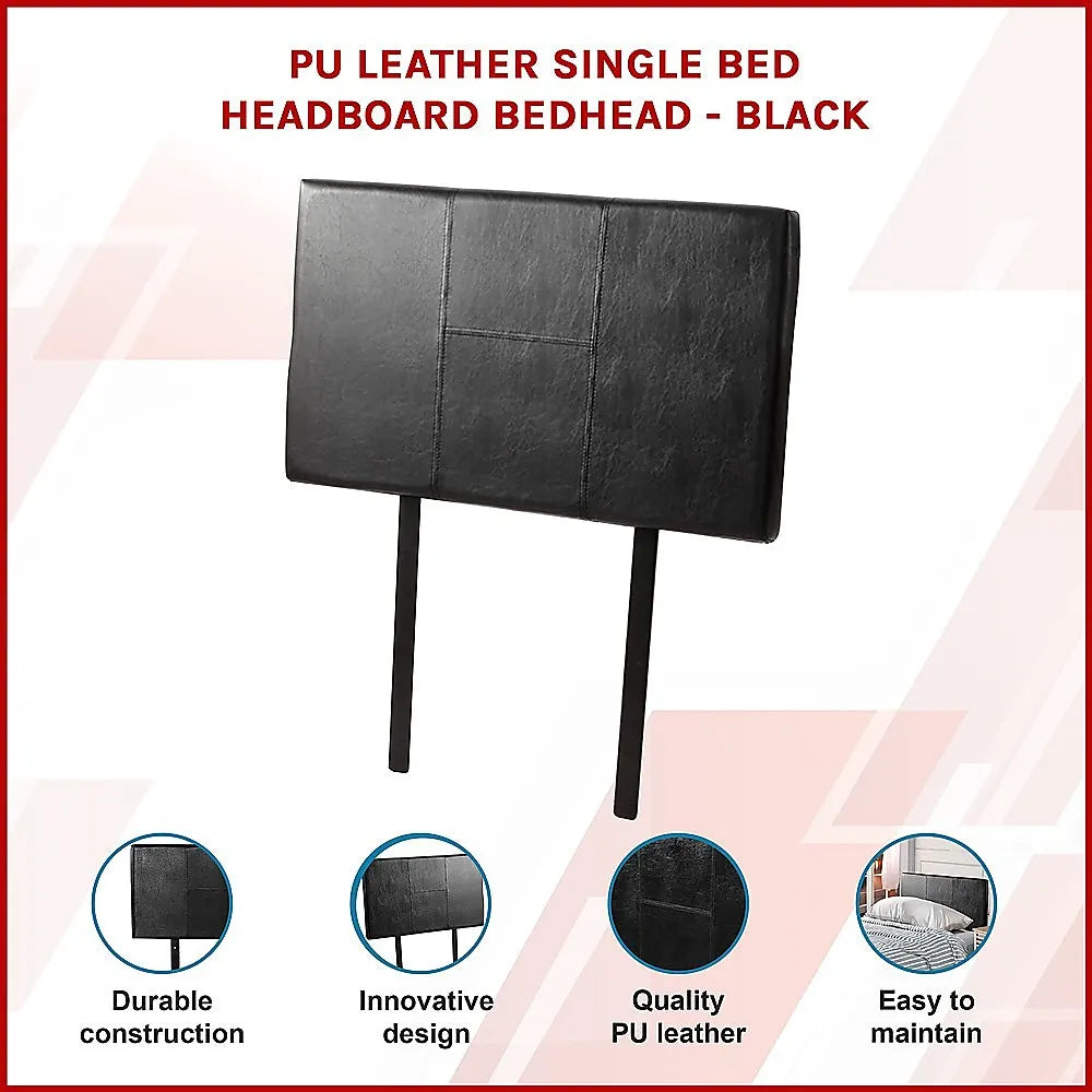 PU Leather Single Bed Headboard Bedhead - Black - Image 3