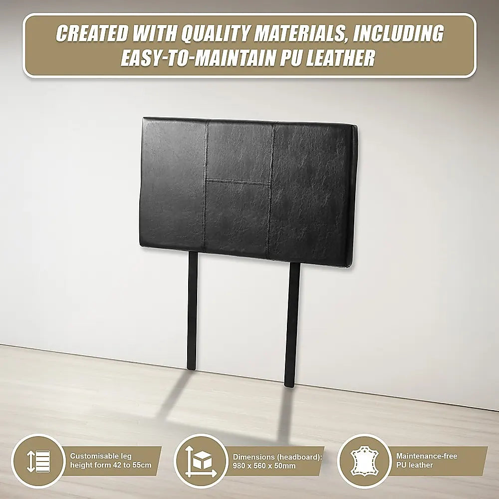 PU Leather Single Bed Headboard Bedhead - Black - Image 8