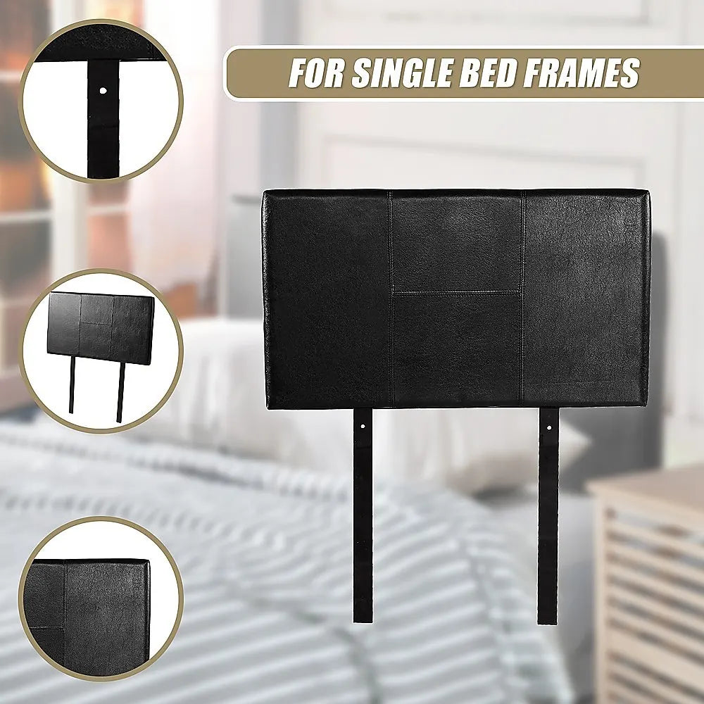 PU Leather Single Bed Headboard Bedhead - Black - Image 9