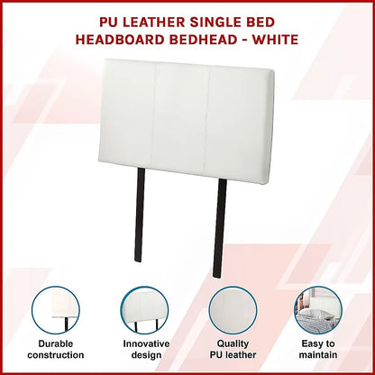 PU Leather Single Bed Headboard Bedhead - White - Image 3