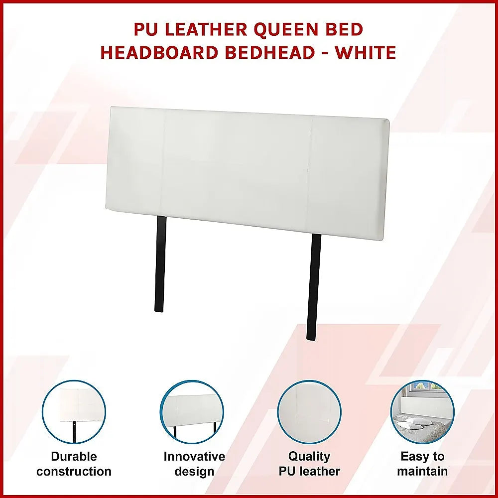 PU Leather Queen Bed Headboard Bedhead - White - Image 3