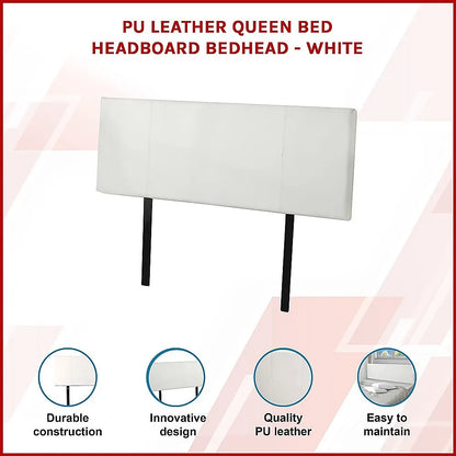 PU Leather Queen Bed Headboard Bedhead - White - Image 3