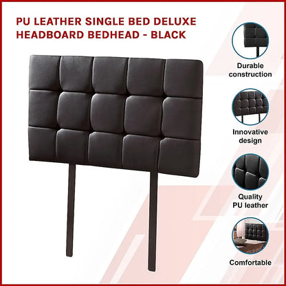 PU Leather Single Bed Deluxe Headboard Bedhead - Black - Image 3