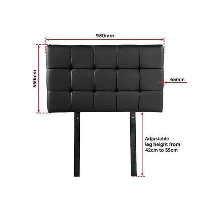 PU Leather Single Bed Deluxe Headboard Bedhead - Black - Image 7