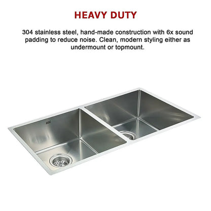 865x440mm Handmade Stainless Steel Undermount / Topmount Kitchen Sink with Waste - Image 9