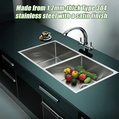 865x440mm Handmade Stainless Steel Undermount / Topmount Kitchen Sink with Waste - Image 8