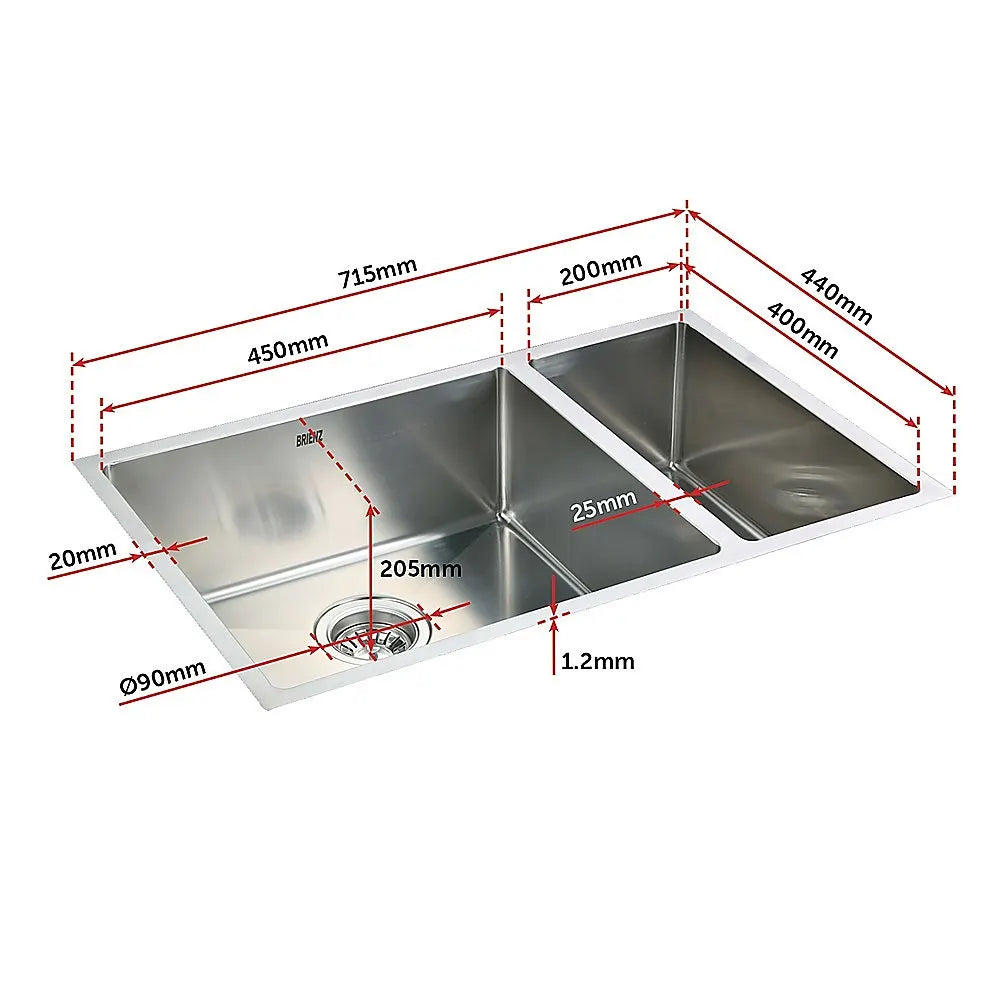 715x440mm Handmade Stainless Steel Undermount / Topmount Kitchen Sink with Waste - Image 6