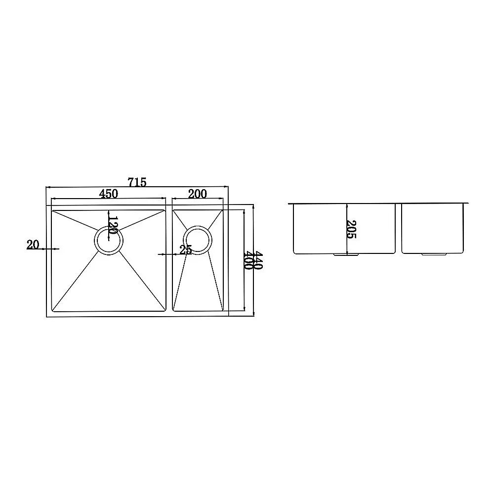 715x440mm Handmade Stainless Steel Undermount / Topmount Kitchen Sink with Waste - Image 7