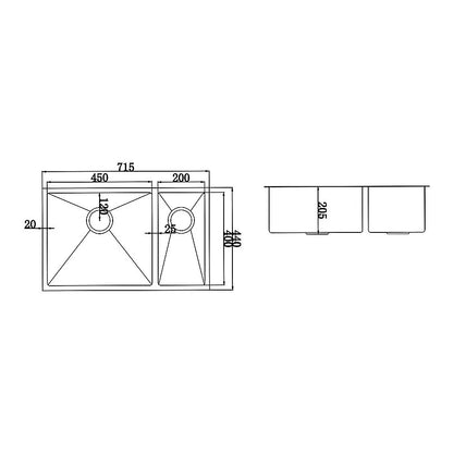 715x440mm Handmade Stainless Steel Undermount / Topmount Kitchen Sink with Waste - Image 7