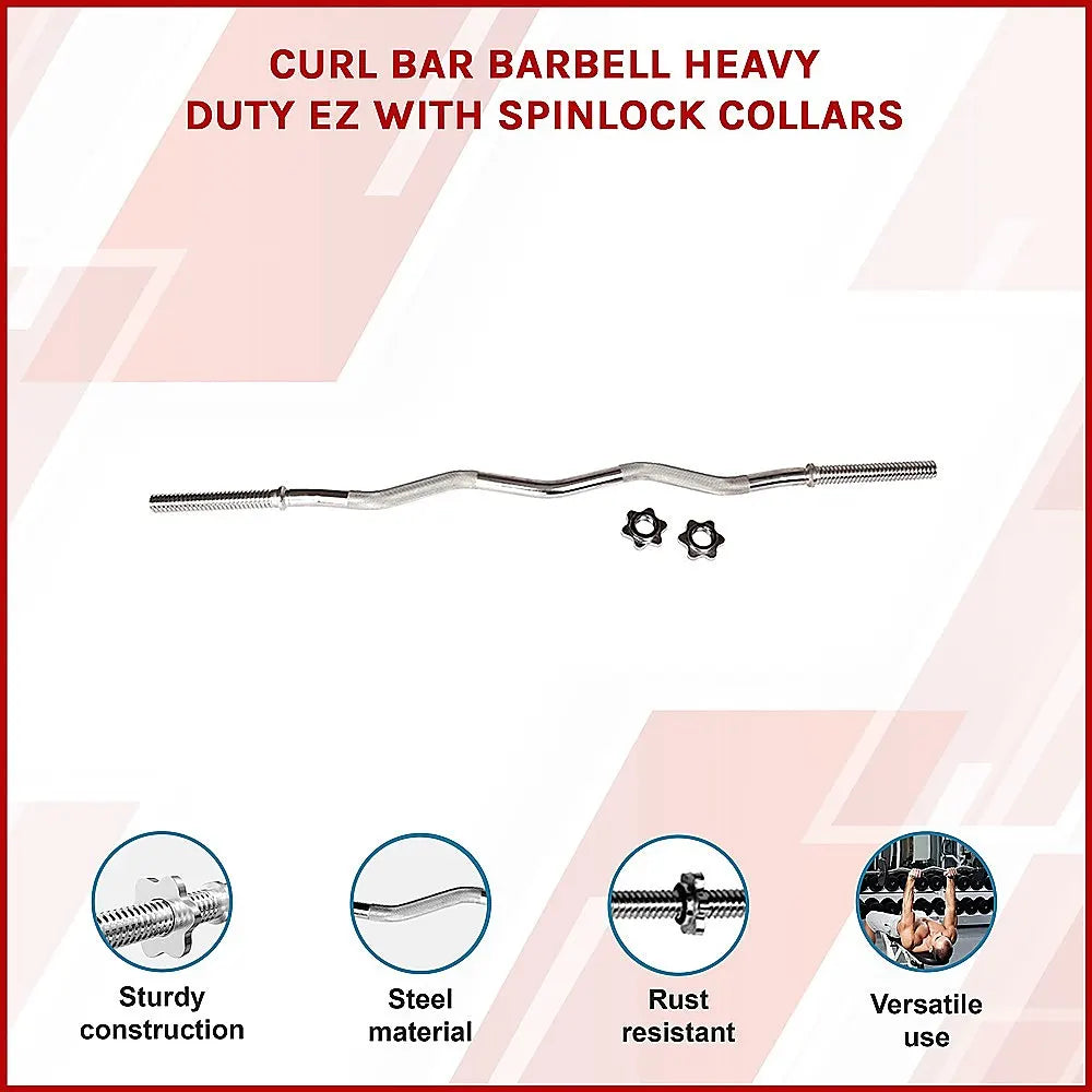 Heavy Duty EZ Curl Barbell – Weightlifting Bar with Spinlock Collars for Gym Training - Image 3