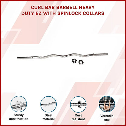 Heavy Duty EZ Curl Barbell – Weightlifting Bar with Spinlock Collars for Gym Training - Image 3
