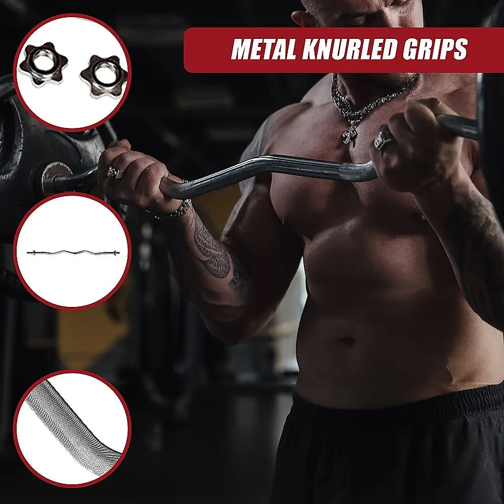 Heavy Duty EZ Curl Barbell – Weightlifting Bar with Spinlock Collars for Gym Training - Image 6