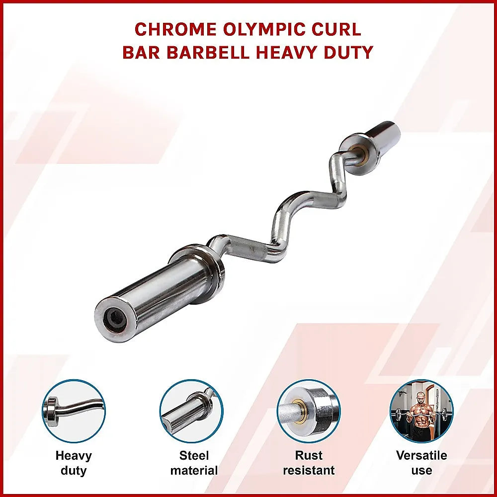 120cm Chrome Olympic EZ Curl Bar – Weightlifting Barbell for Home Gym Training - Image 3