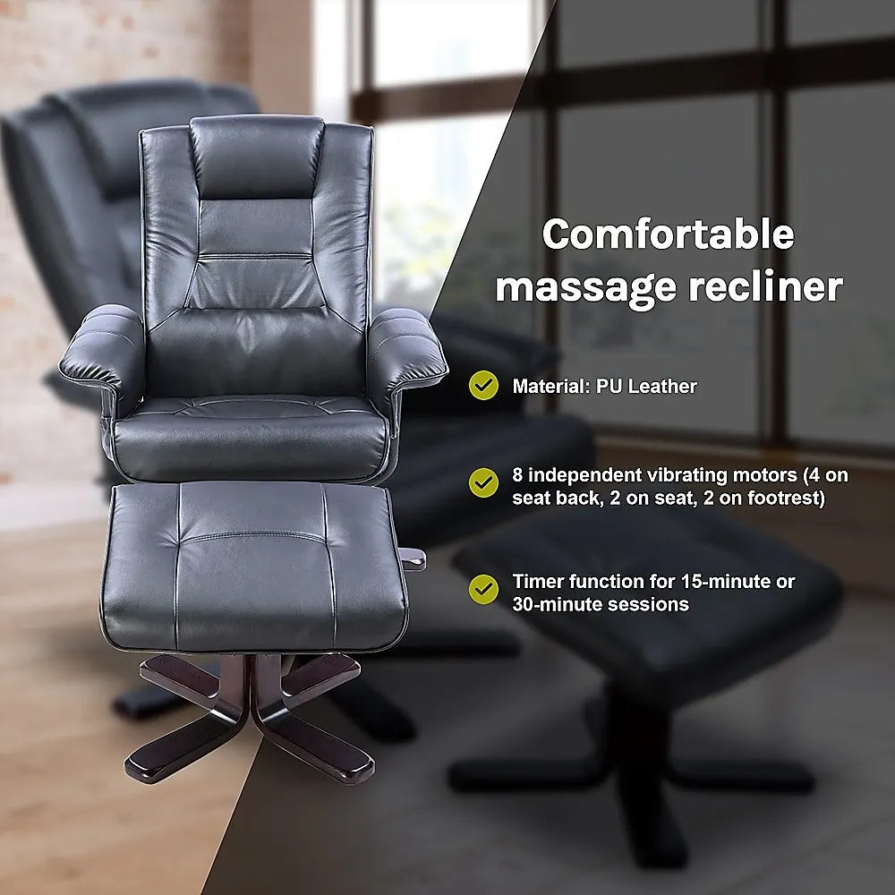 PU Leather Massage Chair Recliner Ottoman Lounge Remote - Image 8