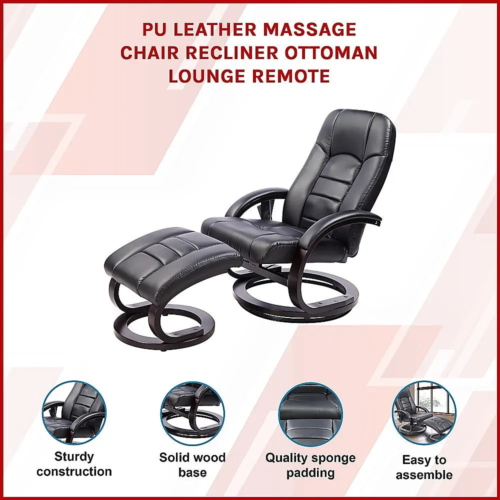 PU Leather Massage Chair Recliner Ottoman Lounge Remote - Image 3