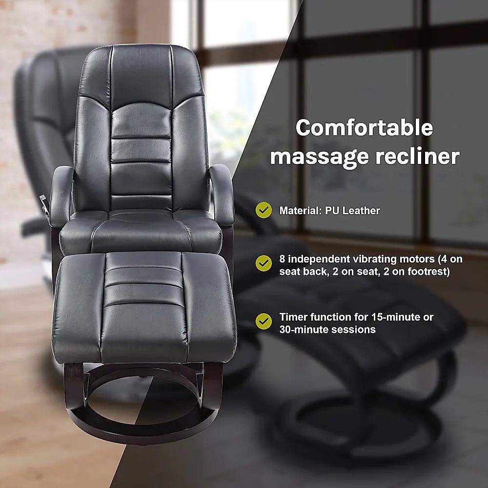 PU Leather Massage Chair Recliner Ottoman Lounge Remote - Image 8