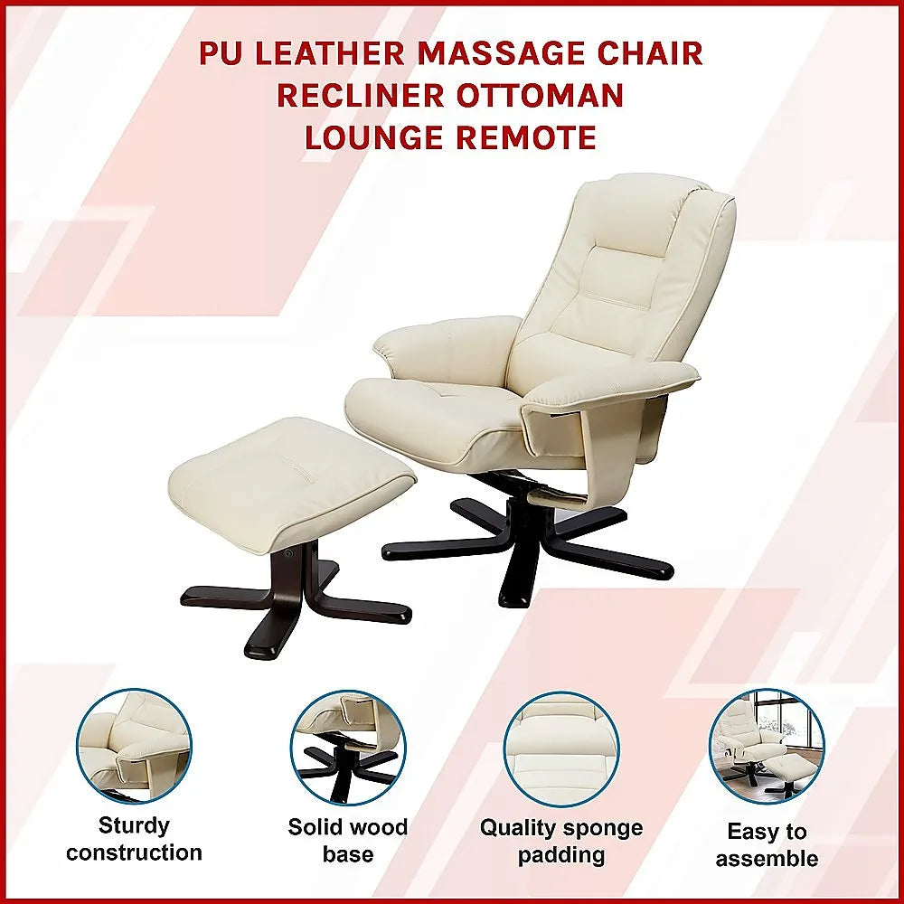 PU Leather Massage Chair Recliner Ottoman Lounge Remote - Image 3