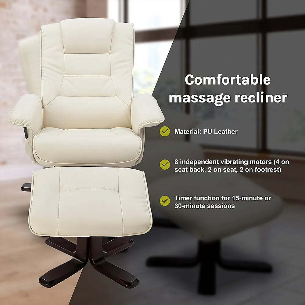 PU Leather Massage Chair Recliner Ottoman Lounge Remote - Image 8