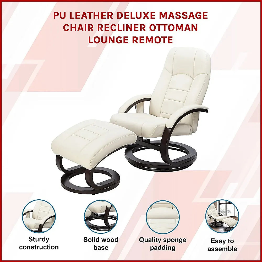 PU Leather Deluxe Massage Chair Recliner Ottoman Lounge Remote - Image 3