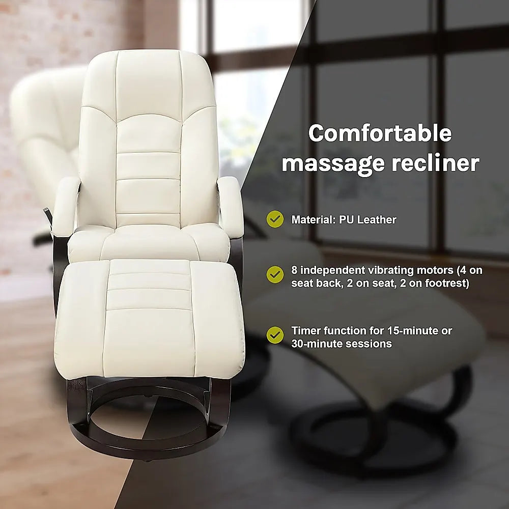 PU Leather Deluxe Massage Chair Recliner Ottoman Lounge Remote - Image 8