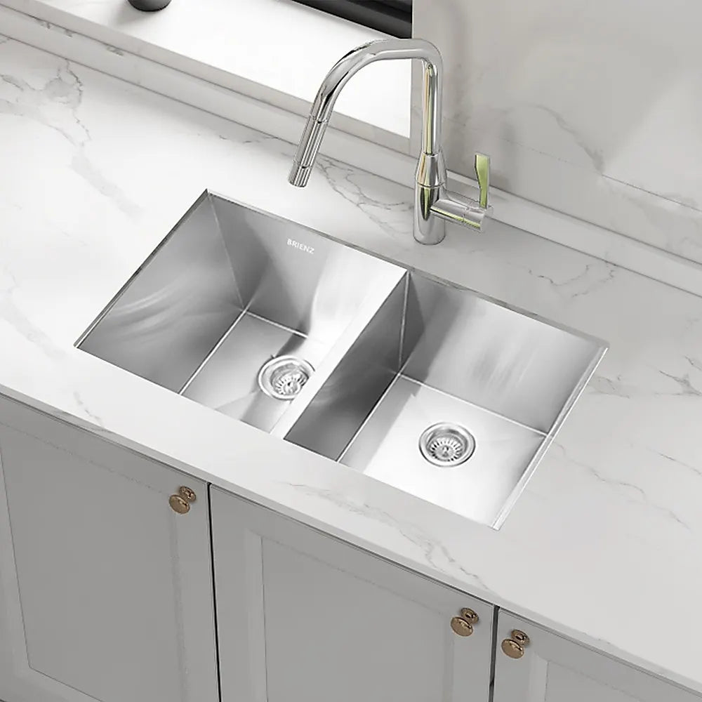 820x457mm Handmade Stainless Steel Undermount / Topmount Kitchen Laundry Sink with Waste - Image 2