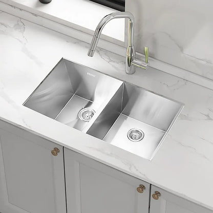 820x457mm Handmade Stainless Steel Undermount / Topmount Kitchen Laundry Sink with Waste - Image 2