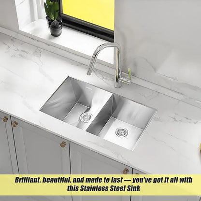 820x457mm Handmade Stainless Steel Undermount / Topmount Kitchen Laundry Sink with Waste - Image 4