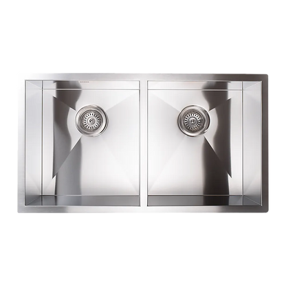 820x457mm Handmade Stainless Steel Undermount / Topmount Kitchen Laundry Sink with Waste - Image 5
