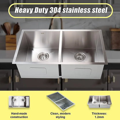 820x457mm Handmade Stainless Steel Undermount / Topmount Kitchen Laundry Sink with Waste - Image 6