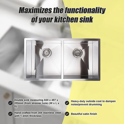 820x457mm Handmade Stainless Steel Undermount / Topmount Kitchen Laundry Sink with Waste - Image 9