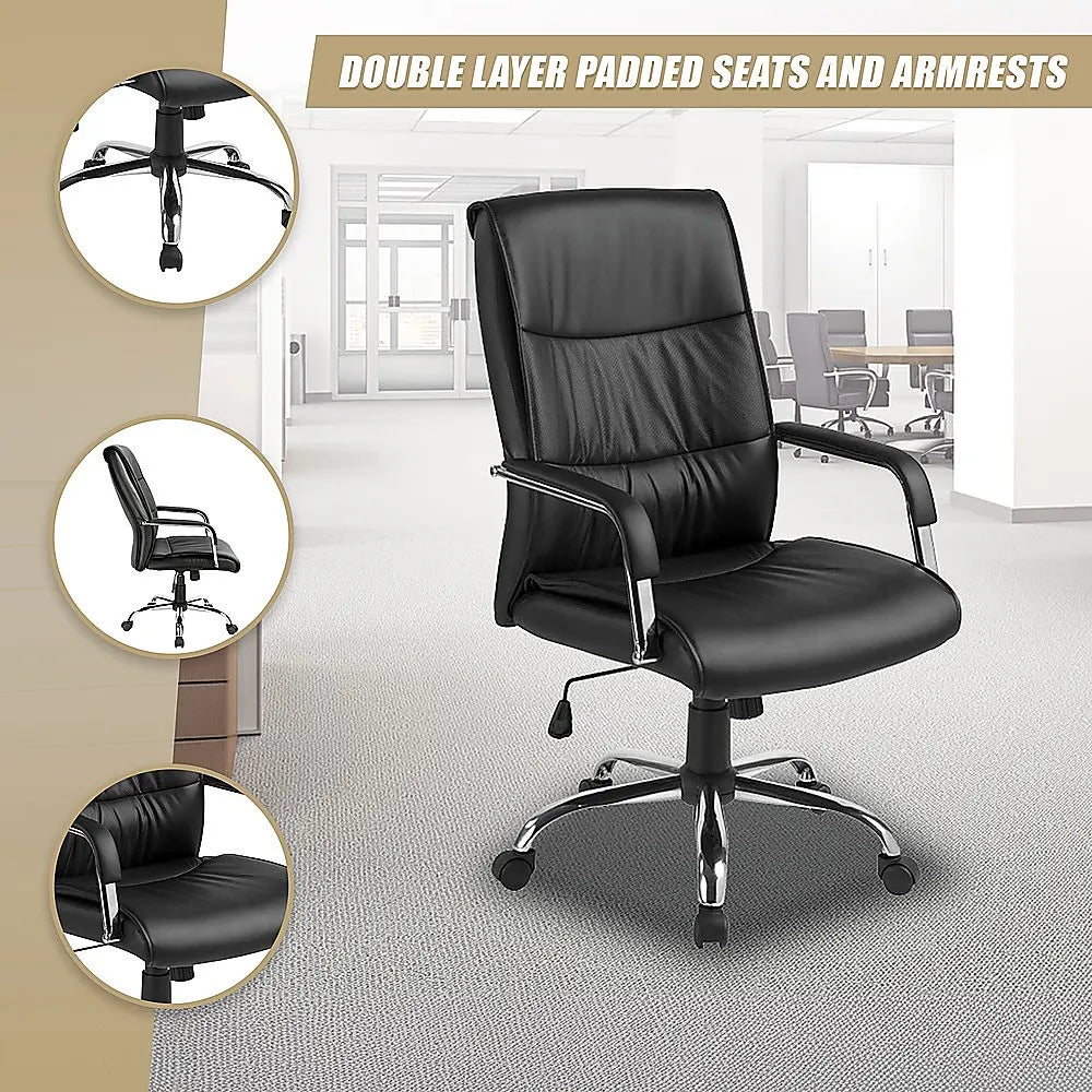 PU Leather Office Chair – Ergonomic Executive Swivel Desk Chair with Padded Seat in Black - Image 6