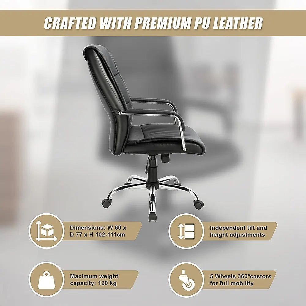 PU Leather Office Chair – Ergonomic Executive Swivel Desk Chair with Padded Seat in Black - Image 7