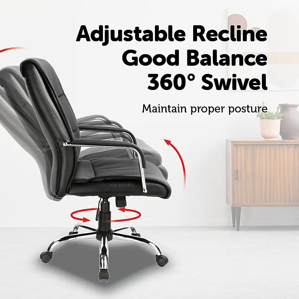 PU Leather Office Chair – Ergonomic Executive Swivel Desk Chair with Padded Seat in Black - Image 5