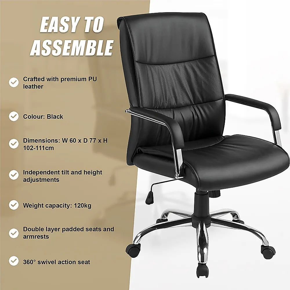 PU Leather Office Chair – Ergonomic Executive Swivel Desk Chair with Padded Seat in Black - Image 8