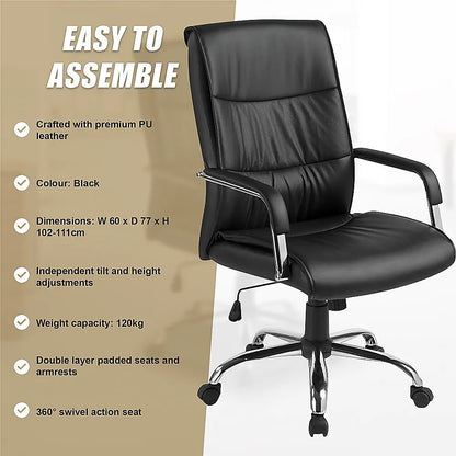 PU Leather Office Chair – Ergonomic Executive Swivel Desk Chair with Padded Seat in Black - Image 8