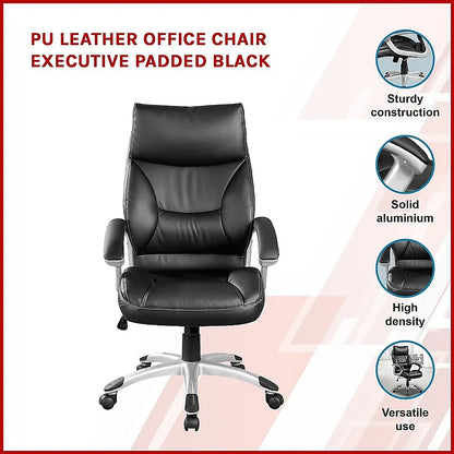 PU Leather Executive Office Chair – Ergonomic Swivel Computer Desk Chair in Black - Image 3