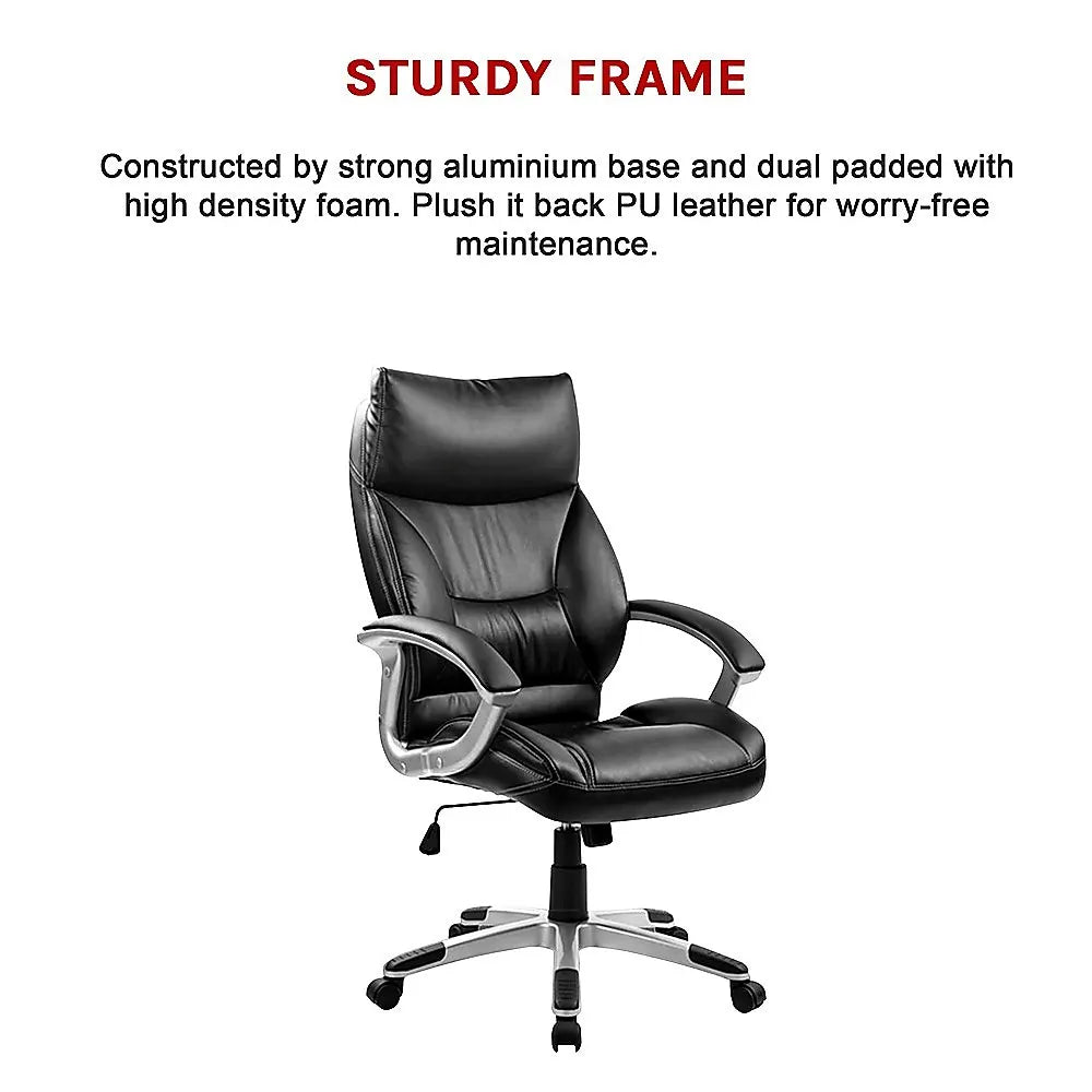 PU Leather Executive Office Chair – Ergonomic Swivel Computer Desk Chair in Black - Image 7