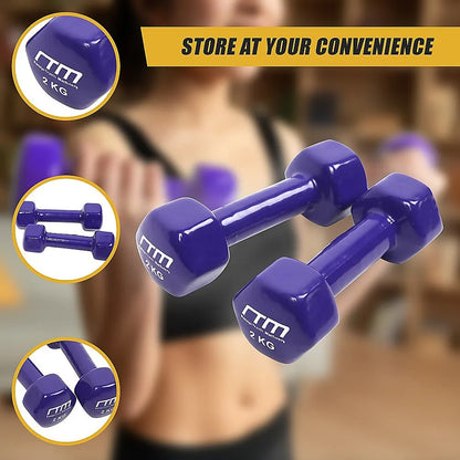 2kg Dumbbells Pair PVC Hand Weights Rubber Coated - Image 8
