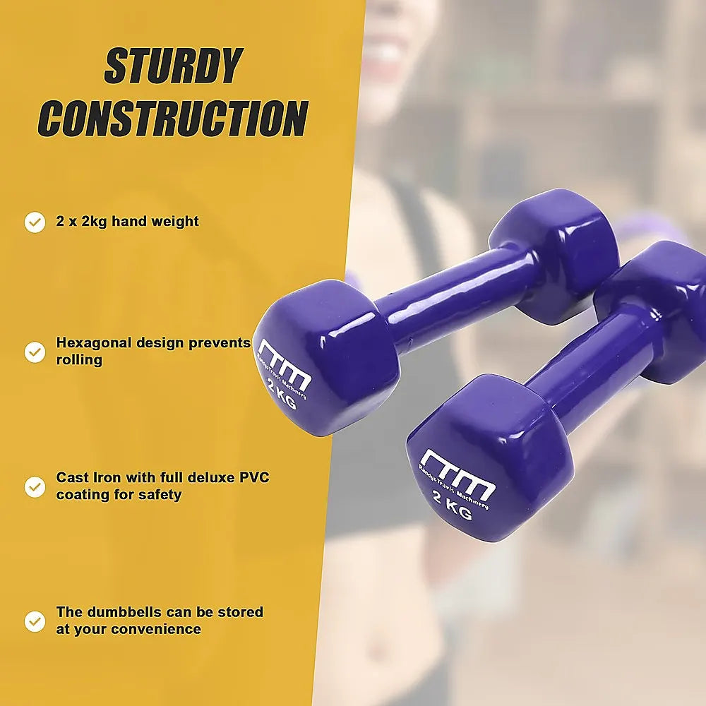 2kg Dumbbells Pair PVC Hand Weights Rubber Coated - Image 9