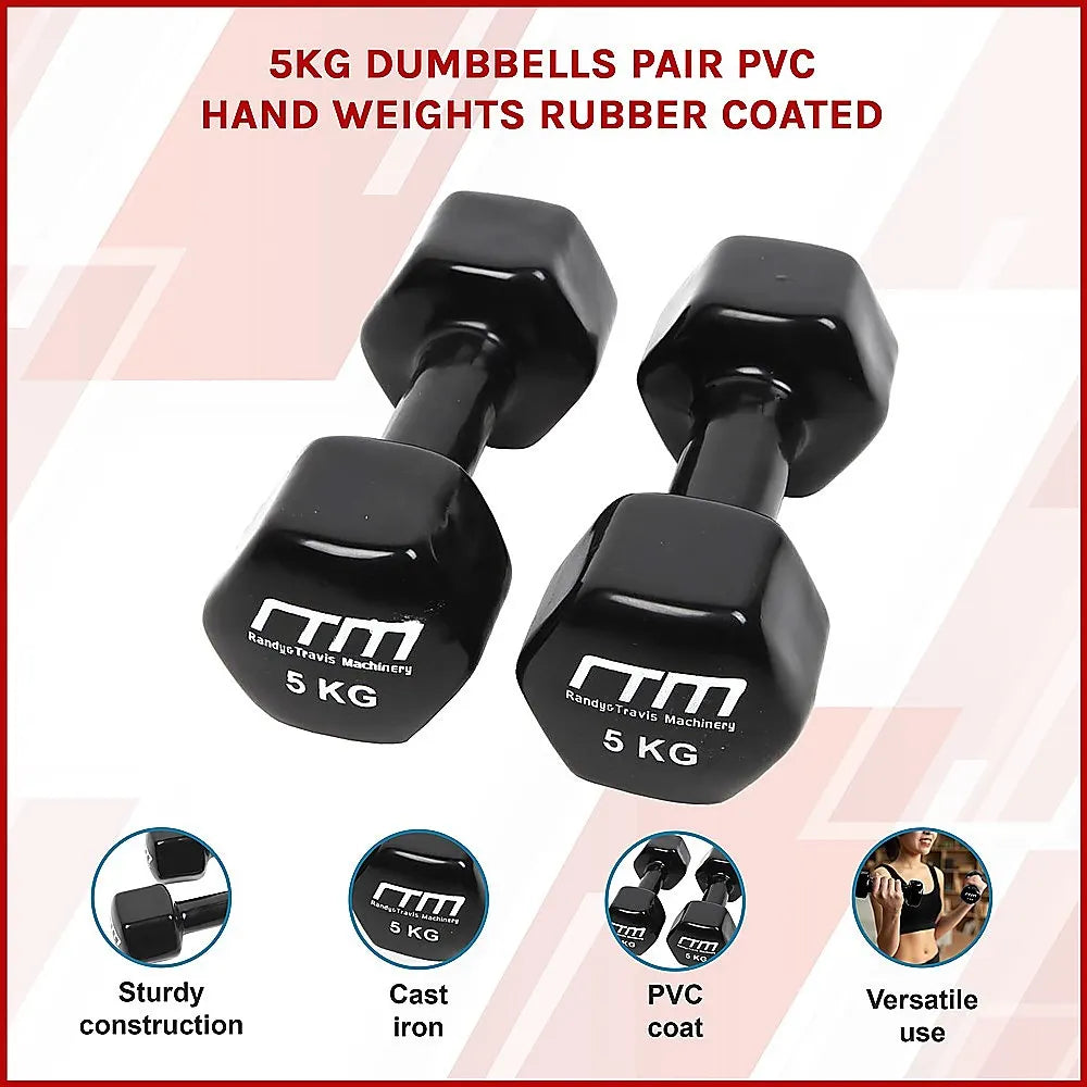 5kg Dumbbells Pair PVC Hand Weights Rubber Coated - Image 3