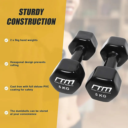 5kg Dumbbells Pair PVC Hand Weights Rubber Coated - Image 9