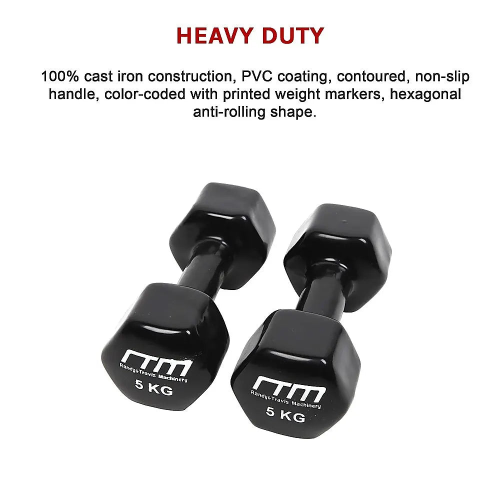 5kg Dumbbells Pair PVC Hand Weights Rubber Coated - Image 8