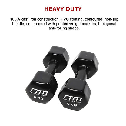 5kg Dumbbells Pair PVC Hand Weights Rubber Coated - Image 8