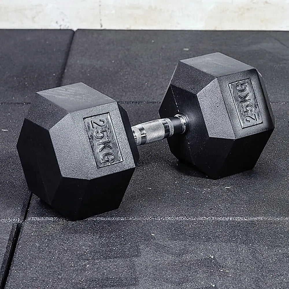 25KG Commercial Rubber Hex Dumbbell Gym Weight - Image 2