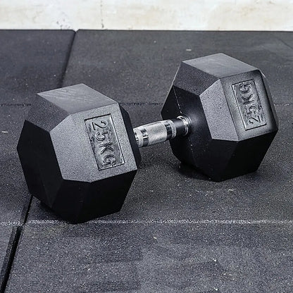 25KG Commercial Rubber Hex Dumbbell Gym Weight - Image 2