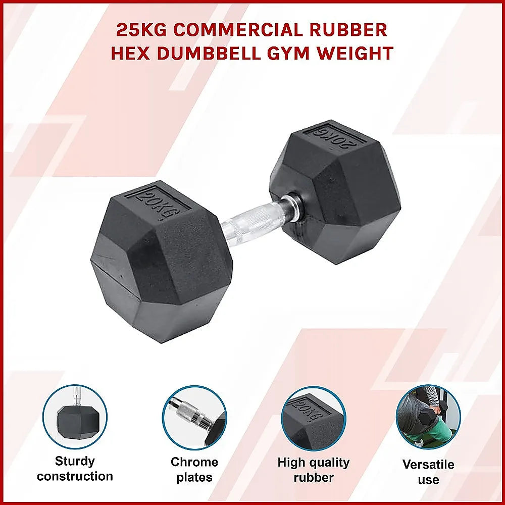 25KG Commercial Rubber Hex Dumbbell Gym Weight - Image 5