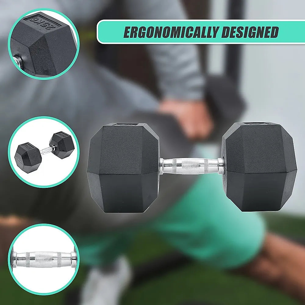 25KG Commercial Rubber Hex Dumbbell Gym Weight - Image 8