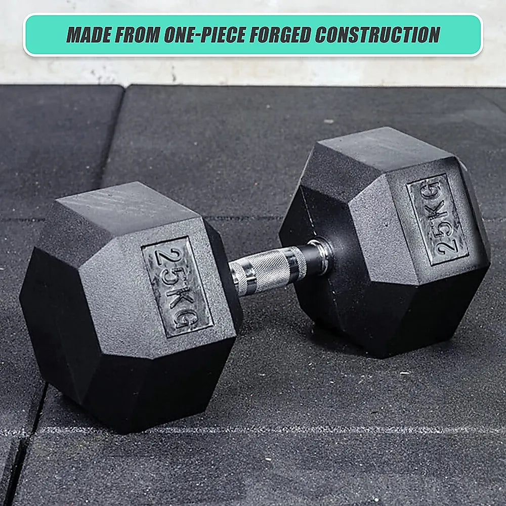25KG Commercial Rubber Hex Dumbbell Gym Weight - Image 9