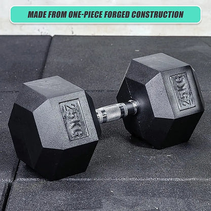 25KG Commercial Rubber Hex Dumbbell Gym Weight - Image 9