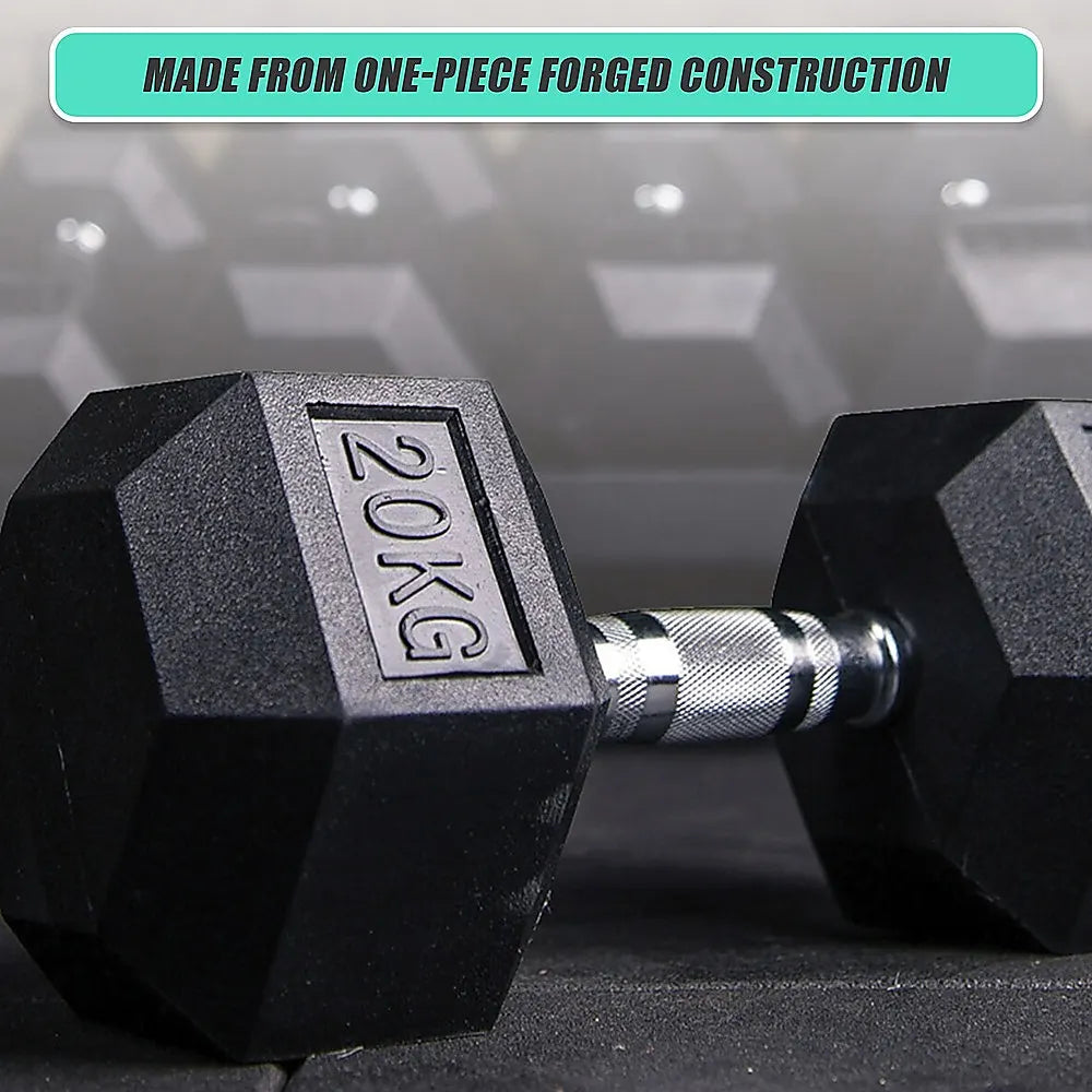 20KG Commercial Rubber Hex Dumbbell Gym Weight - Image 7